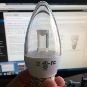 A decorative 40 watt-equivalent LED bulb.