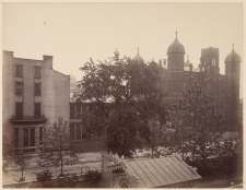 View from the master bedroom balcony at the Campbell House ca. 1885. The building at right is STL's first public high school.